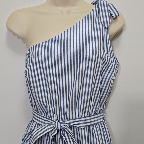 Lulu's Gleeful Getaway Nautical Striped Linen One Shoulder Midi Dress Size S - Picture 8 of 16